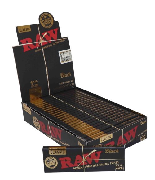 Papel de Fumar RAW 1 1/4 Black Edition – Display 24 Libritos de 50