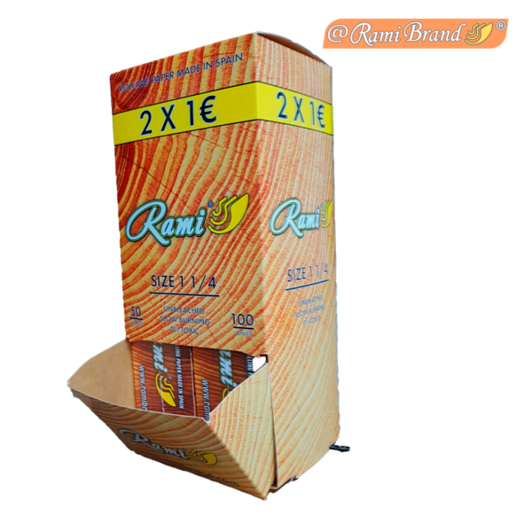 Expositor 2x1€ Papel de Fumar RAMI 1 1/4 – Marrón Natural | 100 Libritos