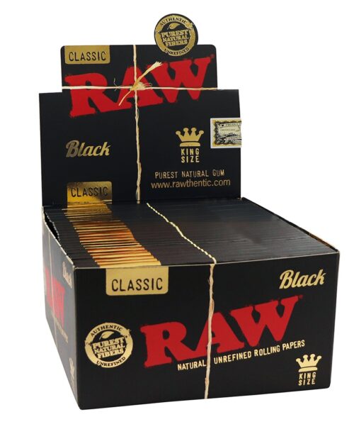 Papel RAW Black King Size Slim – Display 50 Librillos | Papeles Ultra Finos